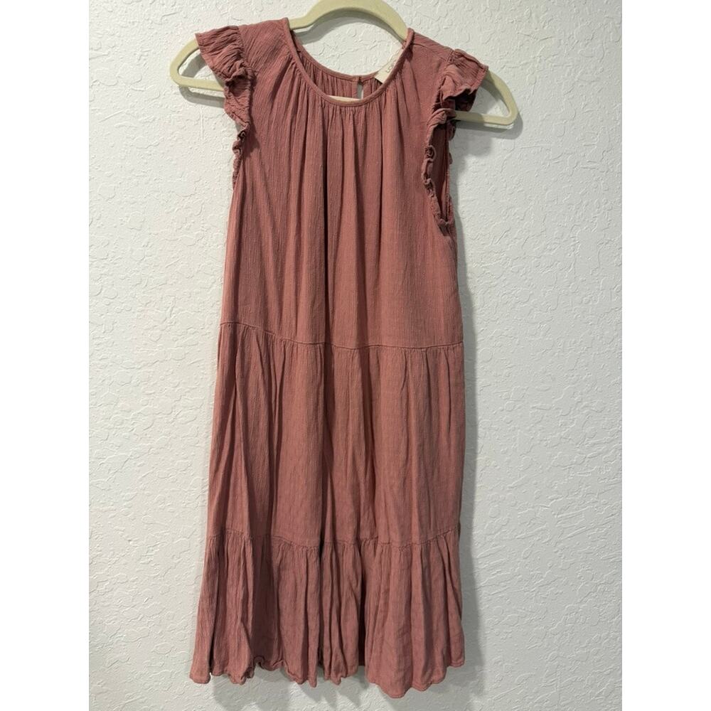 LOFT Dusty Rose Tiered Ruffle Sleeve Gauze Mini Dress Size S